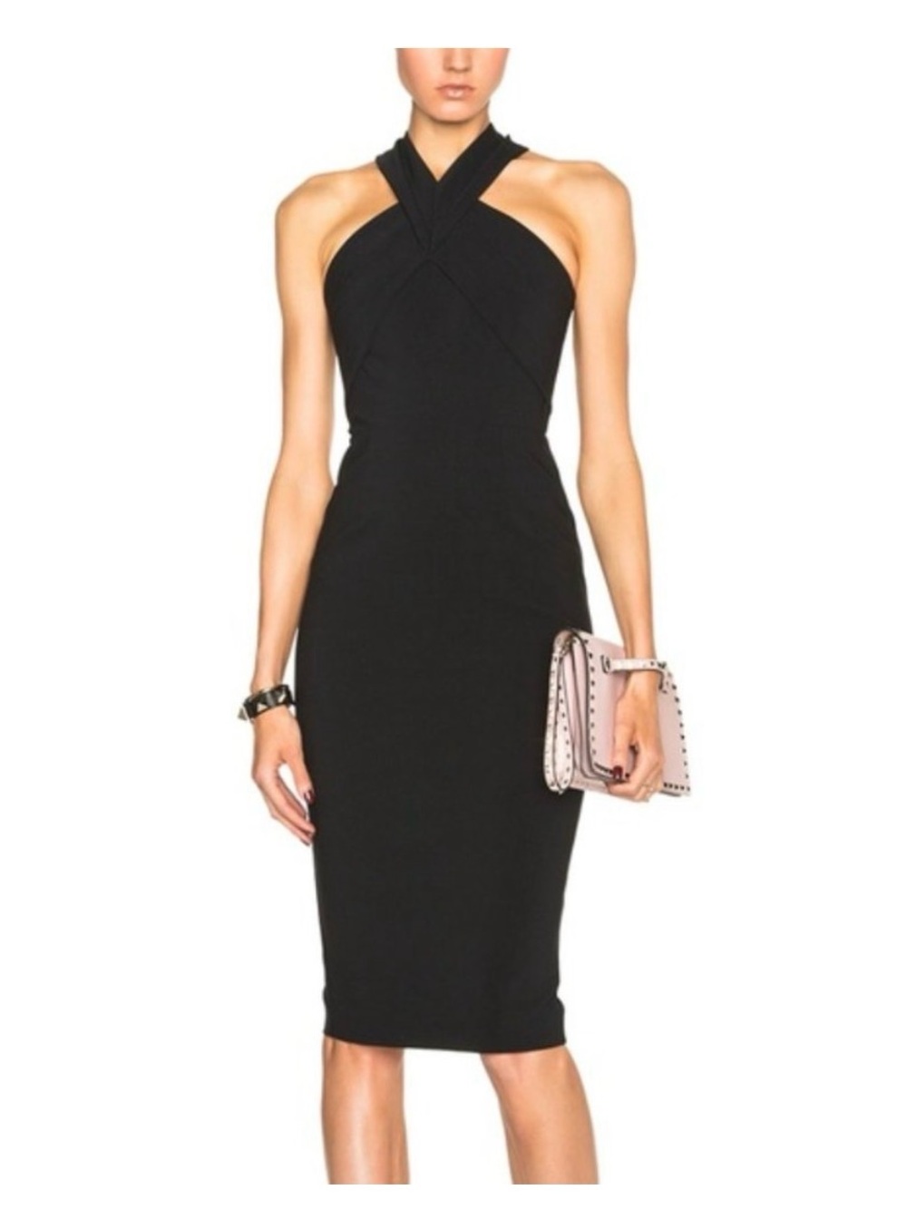 NICHOLAS Black Cross-Halter Sheath Dress with Cross Bacj